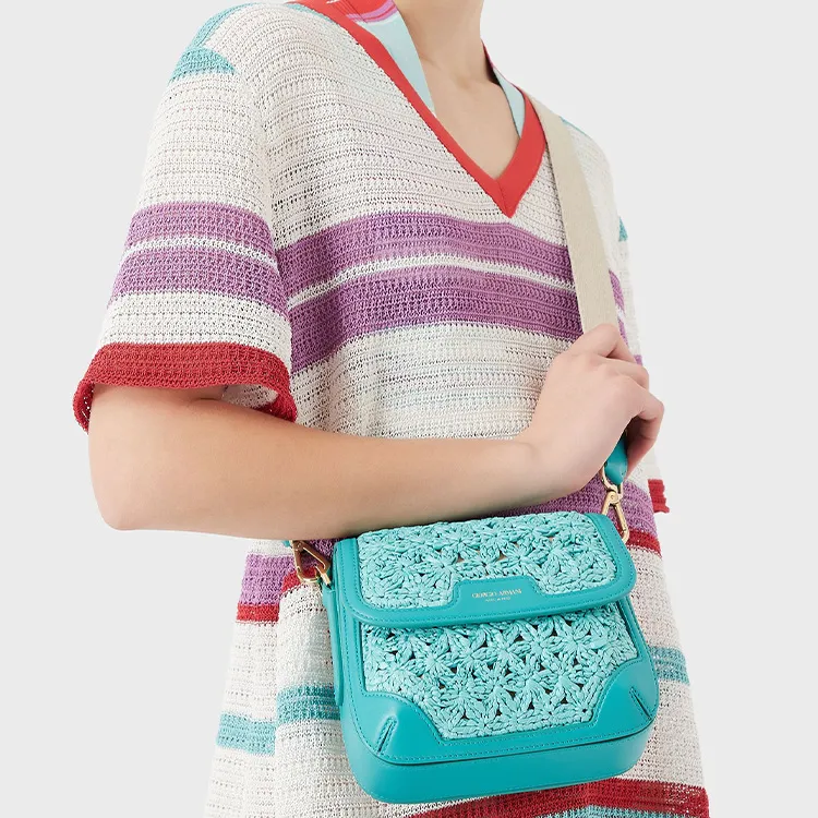 AMANI Leather Detail Shoulder Bag Women's Blue-7