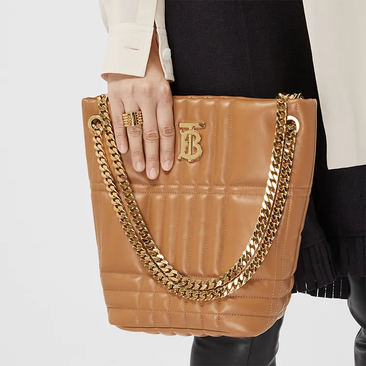 Burberry Quilted Leather Small Lola Bucket Bag Maple Brown/Gold tone-7