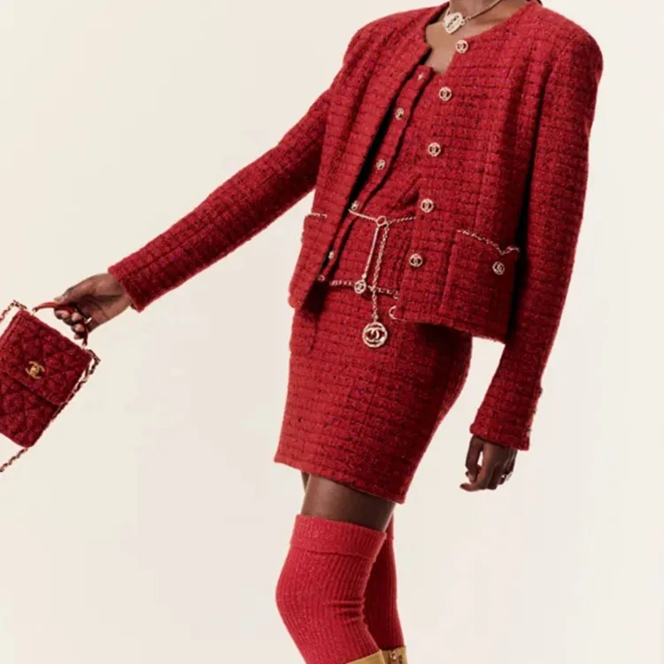 CHANEL Wool Twill Soft Woolen Flap Bag, Shoulder Bag, Crossbody Bag Mini Women's Red-6