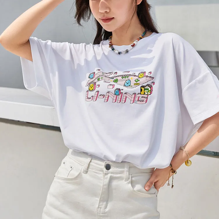LiNing Drop Shoulder Sleeve T Shirt Women's White-3