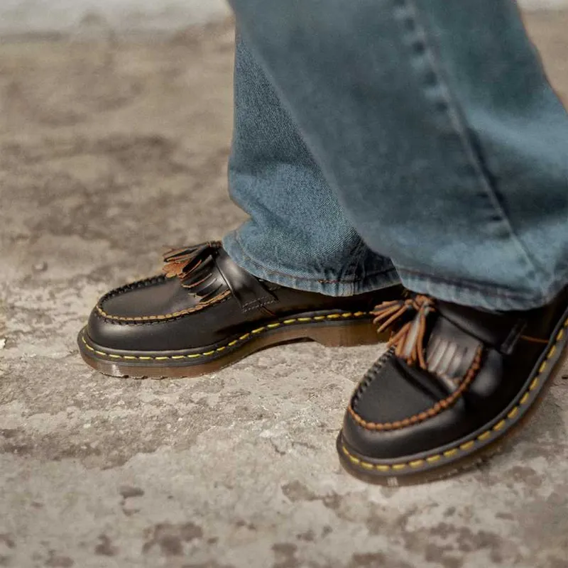 Dr. Martens Vintage Made In England Quilon Leather Tassel Loafers 'Black'-6