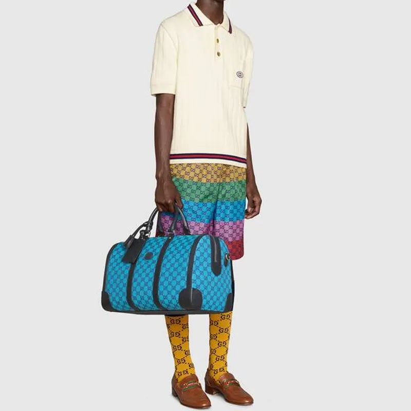 GUCCI Leather Logo Canvas With Leather Shoulder Bag Crossbody Bag Handbag Travel Bag Unisex Blue/Dark Blue-8