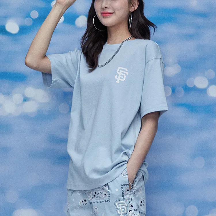 MLB Cashew Flower T Shirts Unisex Sky Blue-2