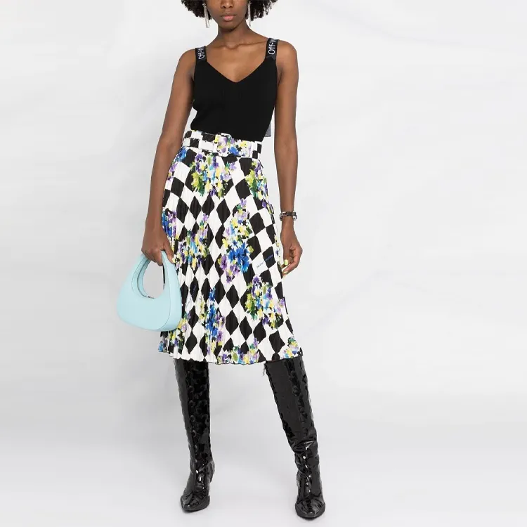 OFF-WHITE Check Plisse Printed Skirt-2