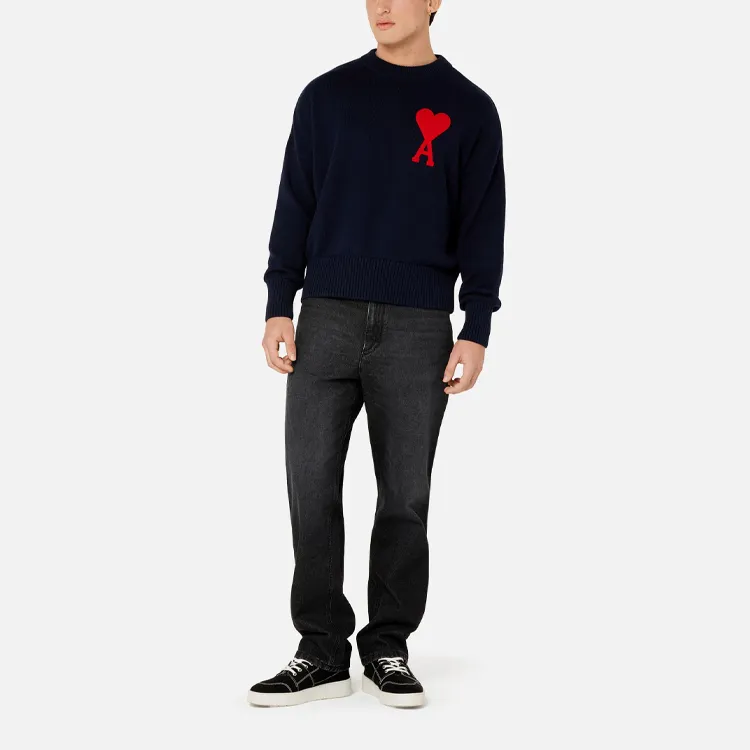 Ami Paris Ami De Coeur Knitted Cotton Crewneck-2