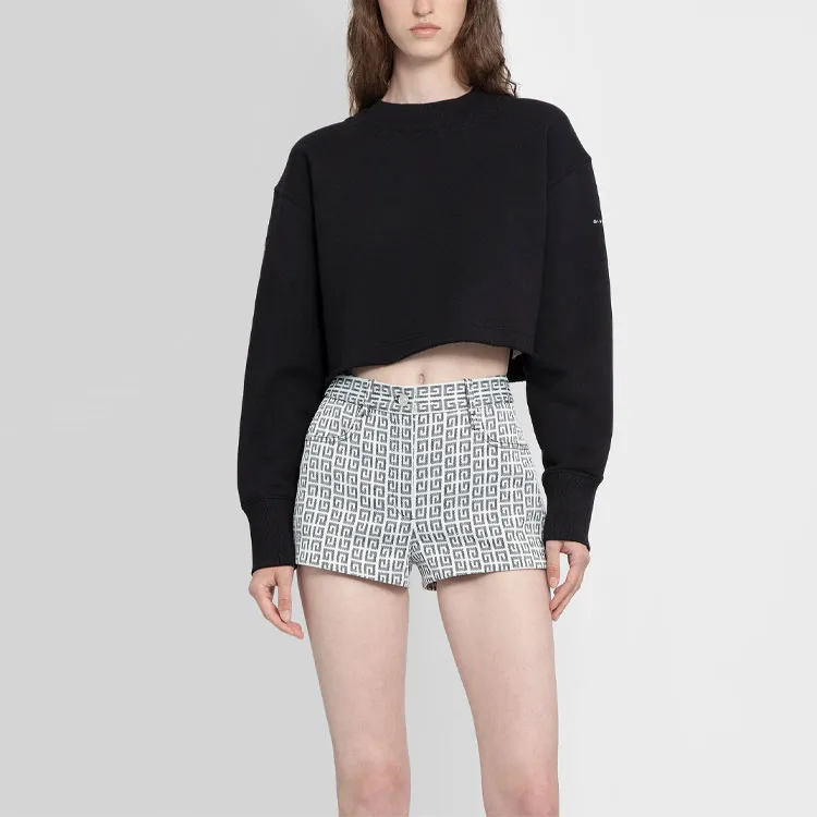 Givenchy Cropped Swearshirt With Embossed Chain Collar 'Black'-2