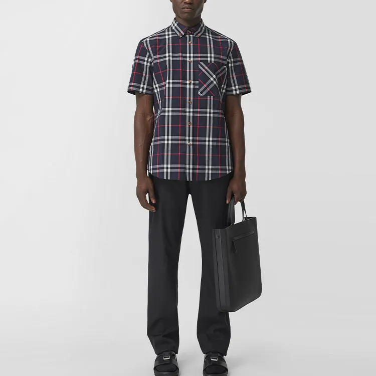 Burberry Shirts Men Marine Blue-3