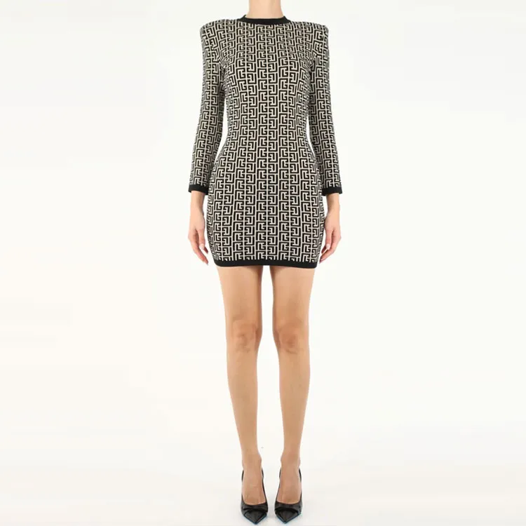 BALMAIN All-Over Monogram Printed Mini Dress-2
