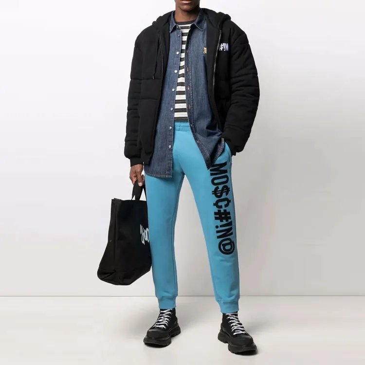 MOSCHINO Solid Color Hooded Puffer Jacket Men's Black-3