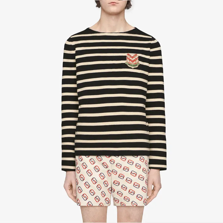 GUCCI T-Shirts Women's Black White Stripes-2