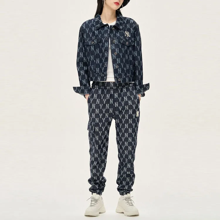 MLB Old Flower Cropped Coats Women's Dark Blue-2