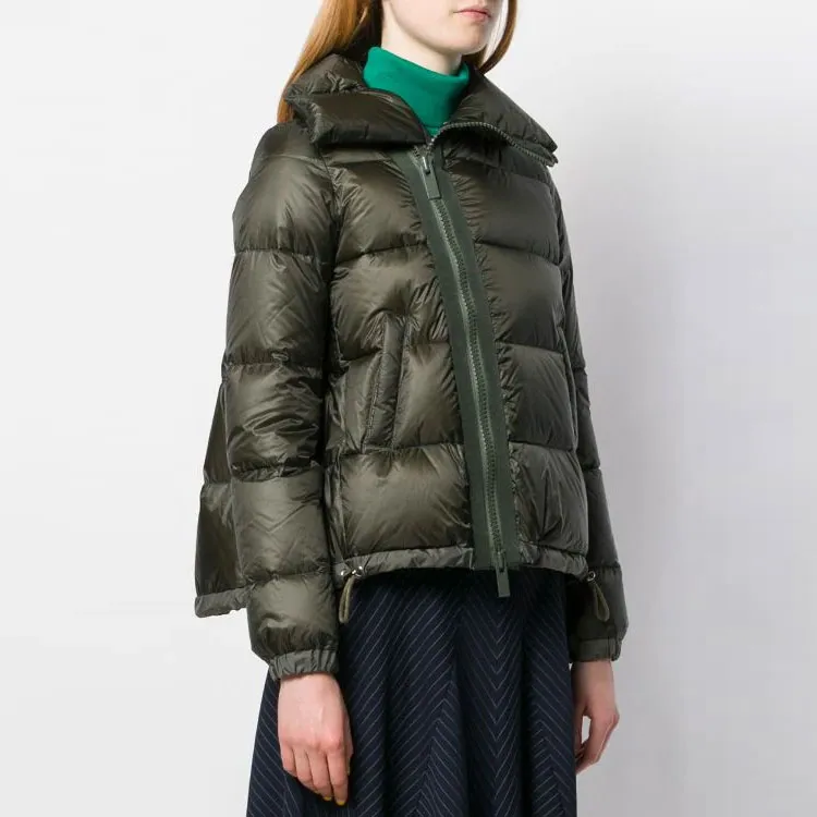 Sacai Solid Color Lapel Loose Fit Down Jacket Women's Green-3