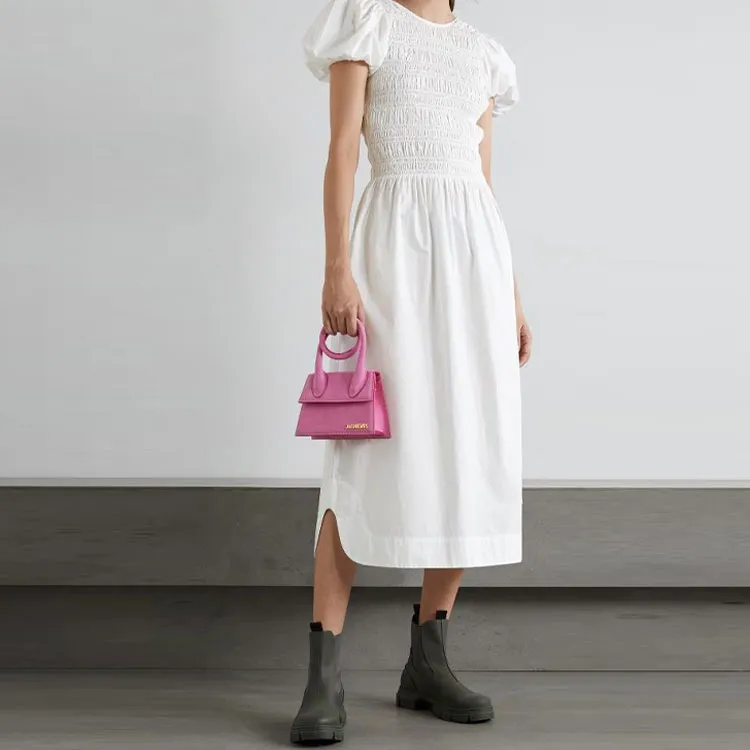 GANNI Short-Sleeved Dresses Women's White-1
