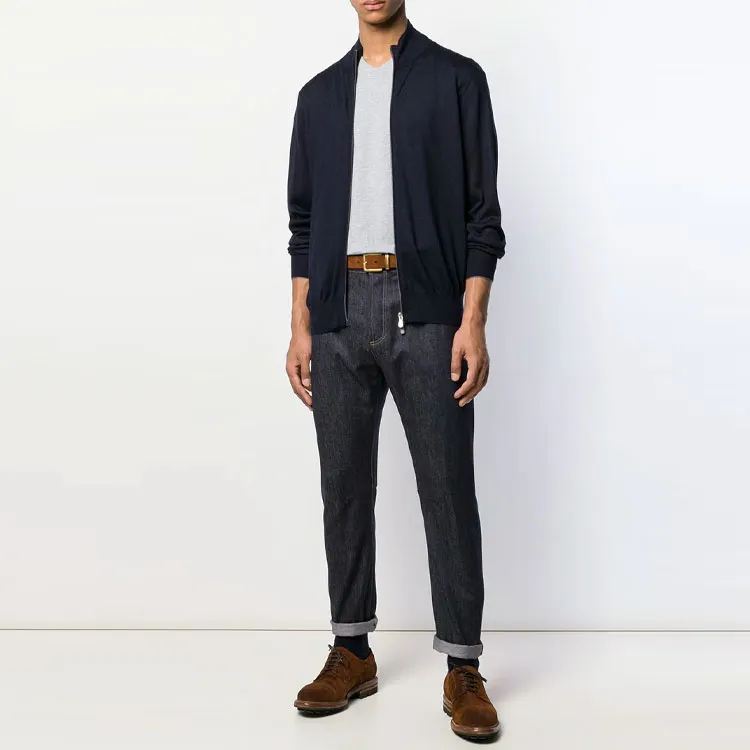 Brunello Cucinelli FW21 Lapel Fitted Long-Sleeved Knitwear Men's Dark Blue-1