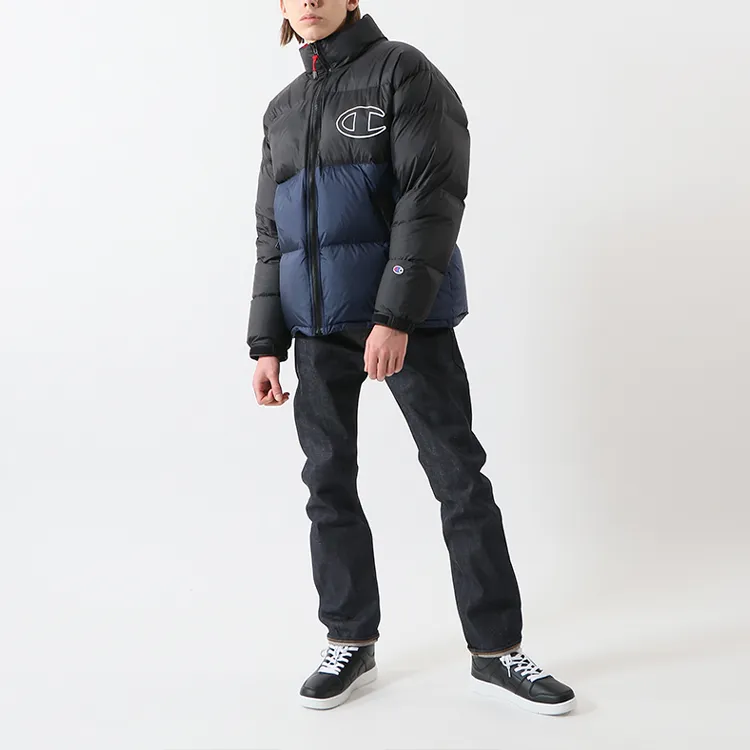 Champion Geometric Pattern Colorblock Stand Collar Thickened Down Jacket Japan Version Unisex-3