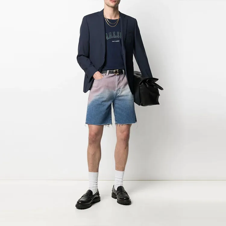 SAINT LAURENT Gradient Raw Edge Denim Shorts-3