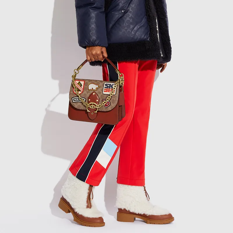 COACH Beat Leather Shoulder Bag, Crossbody Bag, Handbag Regular Women's Brick Red-4