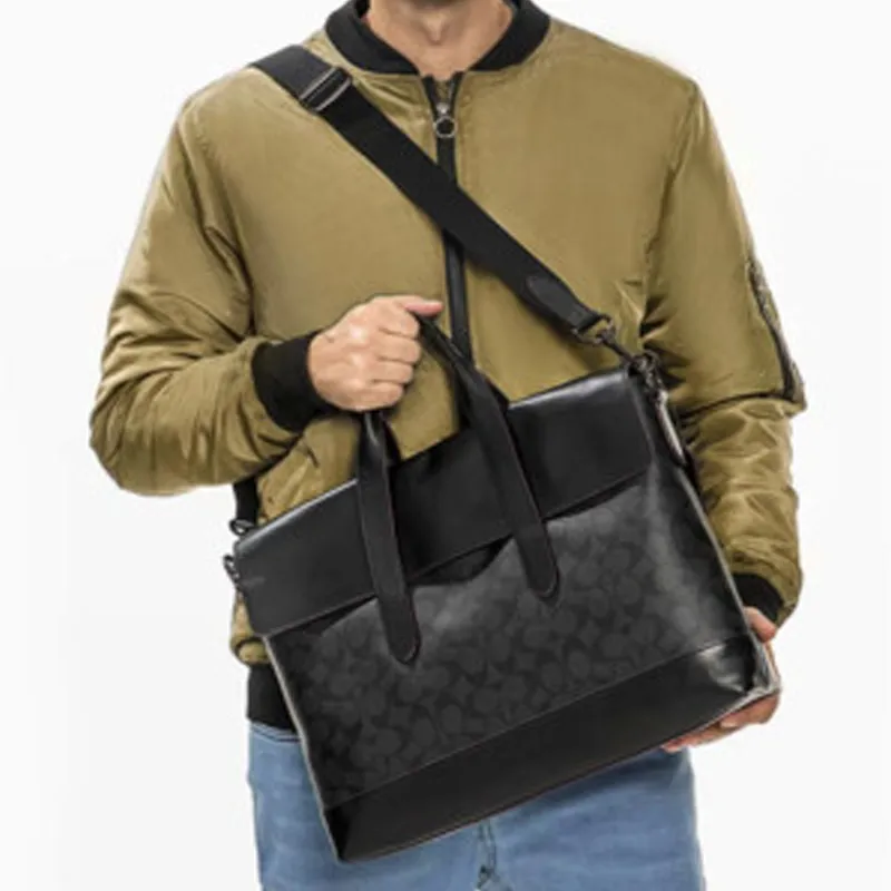 COACH Hamilton With Leather Laptop Bags Briefcase Shoulder Bag Crossbody Bag Handbag Large Size Men's Charcoal Black-5