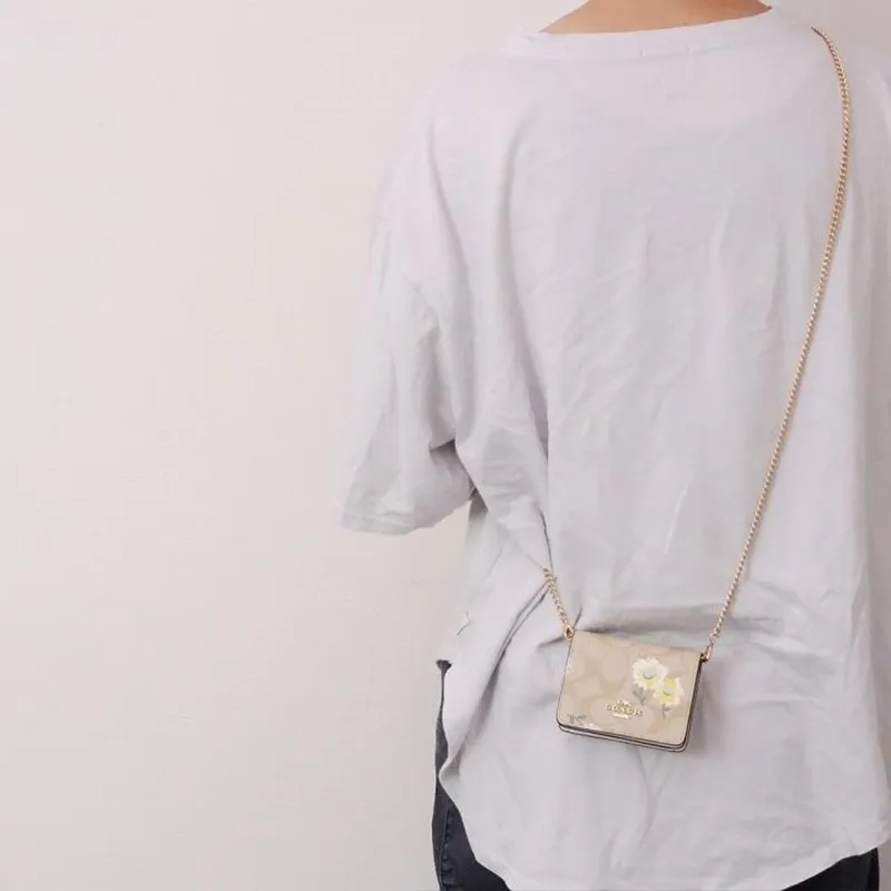 COACH Canvas With Leather Chain Bag, One Shoulder, Crossbody, Clutch, Wallet Mini Women's Khaki Monogram-4