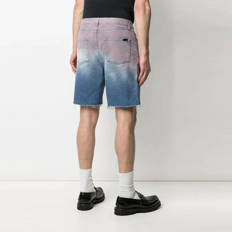 SAINT LAURENT Gradient Raw Edge Denim Shorts-2