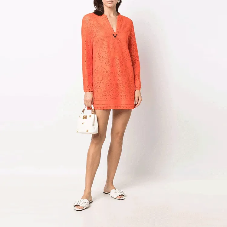 Valentino Long-Sleeved Dresses Women's Orange-1