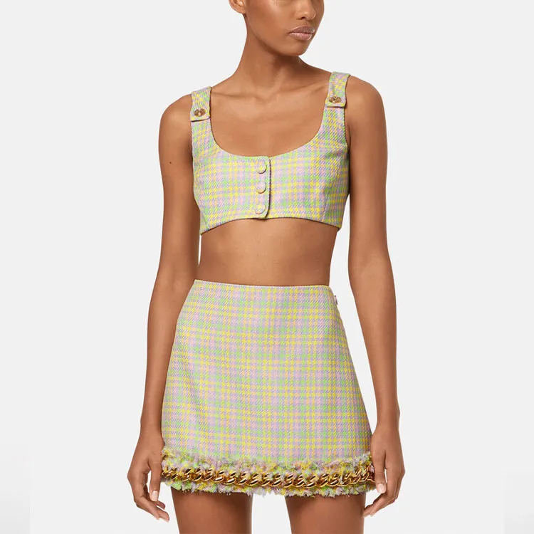 VERSACE Medusa Tweed Bralette Top 'Yellow+Multicolor'-2