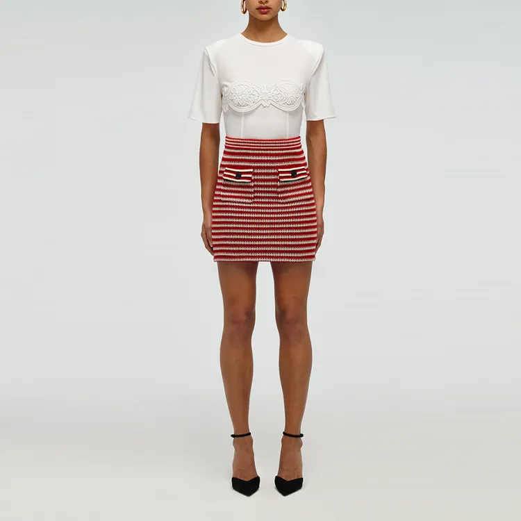 Self portrait Casual Short Skirts Women's Red Pink-3