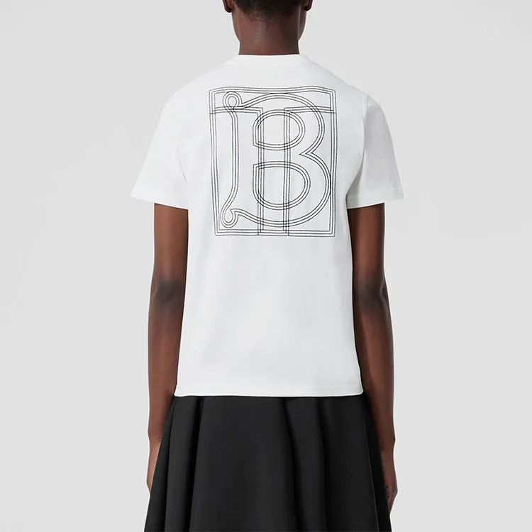 Burberry Women's Embroidered Logo Cotton T Shirt White-2