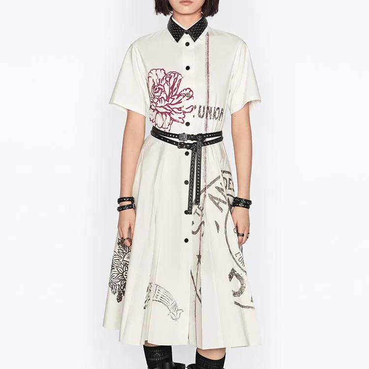 DIOR Short Sleeved Dress Women's White-5