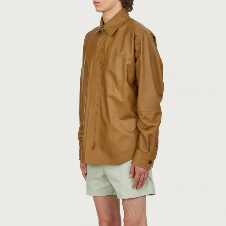 Ferragamo Leather Jackets Men Camel-4