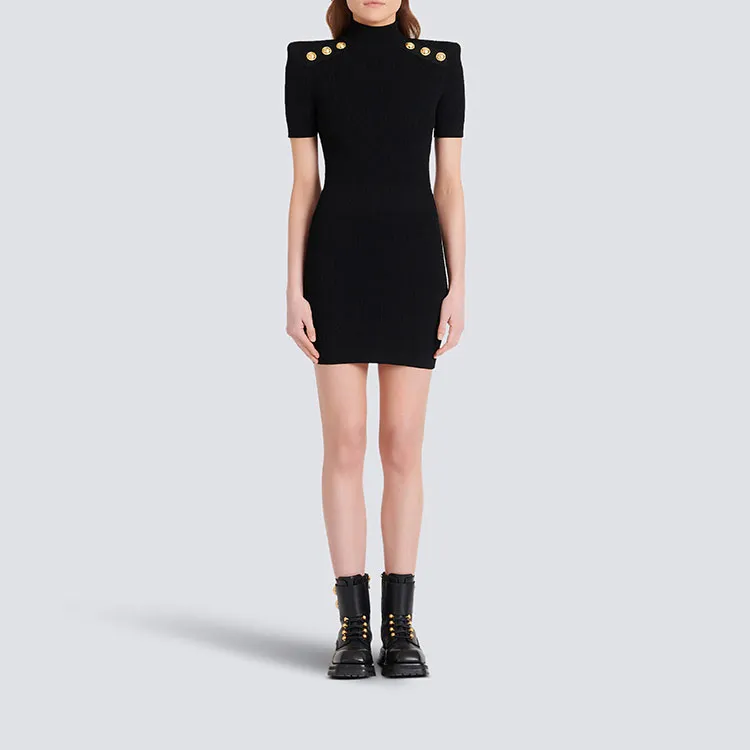 BALMAIN Short Sleeved Dress Women's Black-1