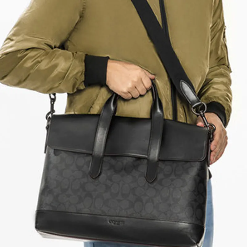 COACH Hamilton With Leather Laptop Bags Briefcase Shoulder Bag Crossbody Bag Handbag Large Size Men's Charcoal Black-4