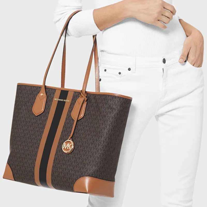 MICHAEL KORS Eva Canvas Tote Bag Shopping Bag Handbag Women's Apple Brown-6