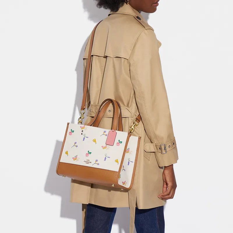 COACH Dempsey Coated Canvas With Leather Tote Bag, Shopping Bag, Handbag Tubas Women's Dark Khaki & Ecru-3