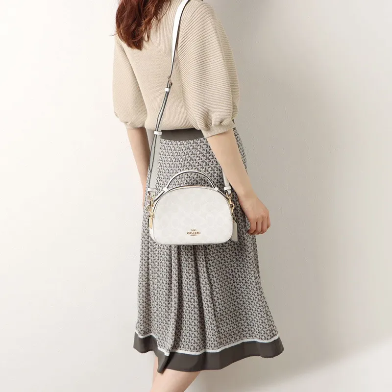 COACH Serena PVC Chinese Steamed Bun Bag Shell Bag Round Bag Portable Crossbody Bag Shoulder Bag Women's White-5
