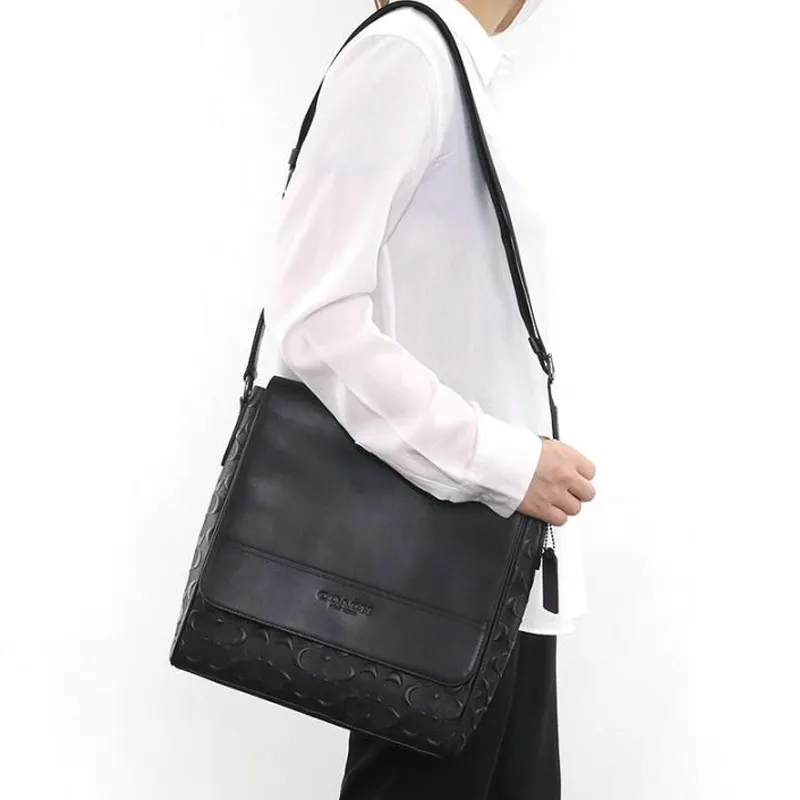 COACH Houston Leather Map Bag Crossbody Bag Shoulder Bag Men's Black-4