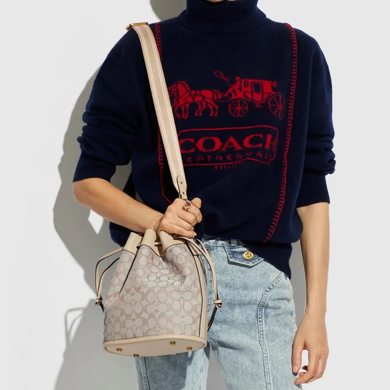 COACH Field Canvas With Leather Bucket Bag Canvas Bag Handbag Shoulder Bag Crossbody Bag Small Size Women's White-5