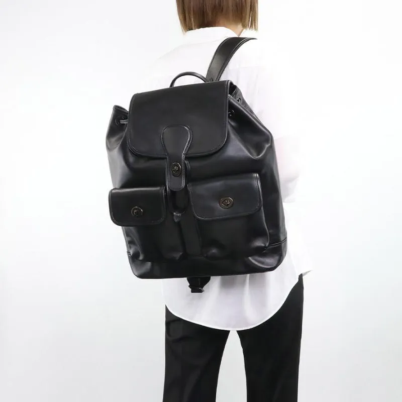 COACH Heritage Leather Backpack Large Size Men's Black-4