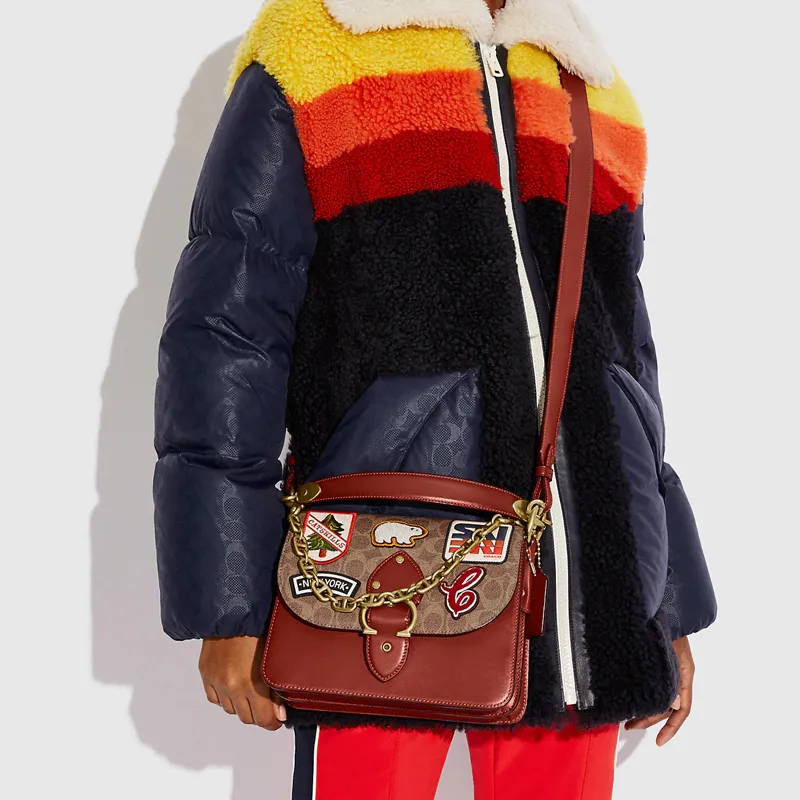 COACH Beat Leather Shoulder Bag, Crossbody Bag, Handbag Regular Women's Brick Red-3