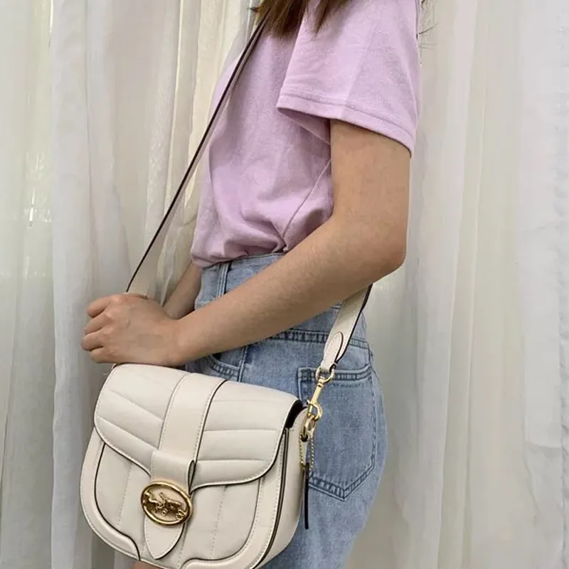 COACH Georgie Sheepskin Saddle Bag, Dionysus Shoulder Bag, Shoulder Bag Trumpets Women's White-4