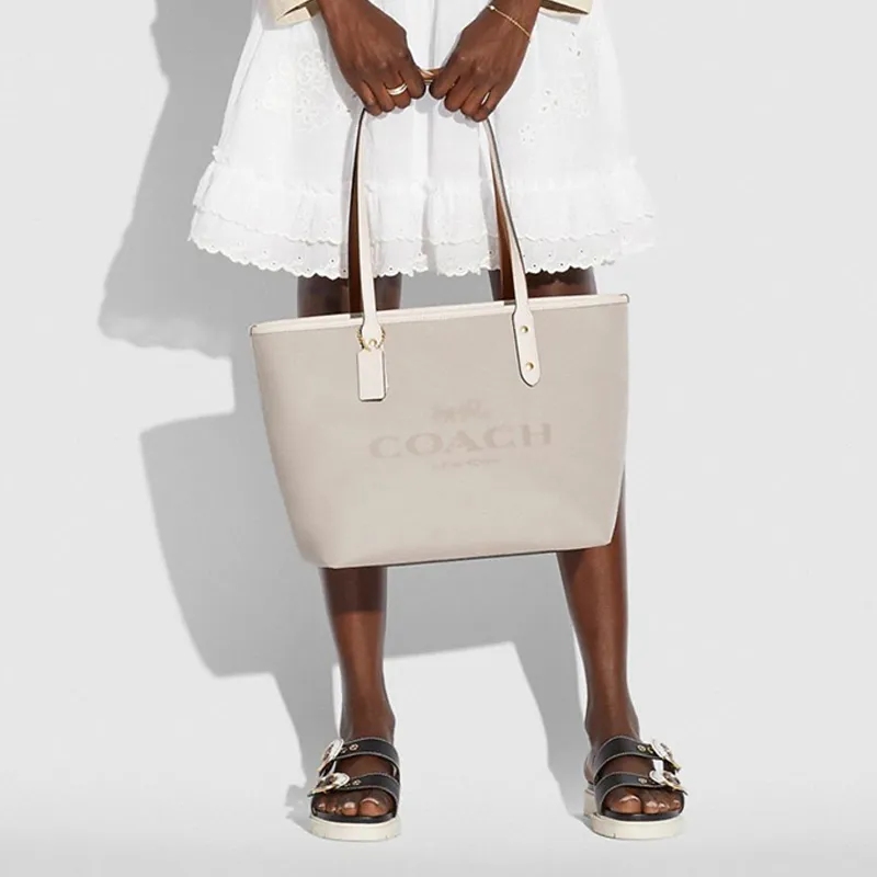 COACH City Zip Tote Fabric With Cow Leather Tote Bag Shopping Bag Handbag Shoulder Bag Women's Pure White-4