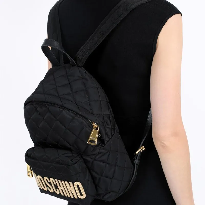 MOSCHINO Nylon Fabric Backpack Regular Women's Black Gold-5