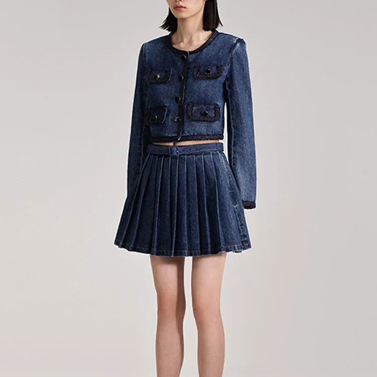 Self portrait Denim Short Skirts Women's Denim Blue-3