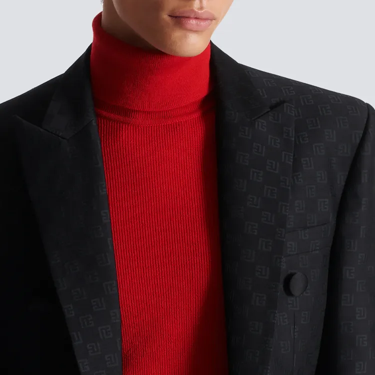 BALMAIN Mini Monogram print Satin Blazer-5