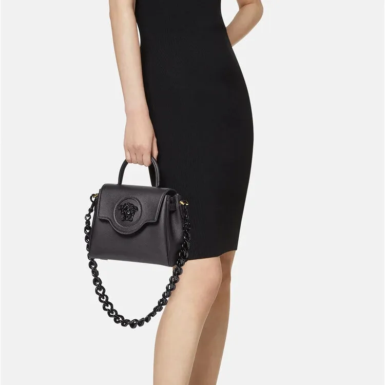 VERSACE La Medusa Cow Leather Shoulder Bag Crossbody Bag Handbags Small Size Women's Black-4