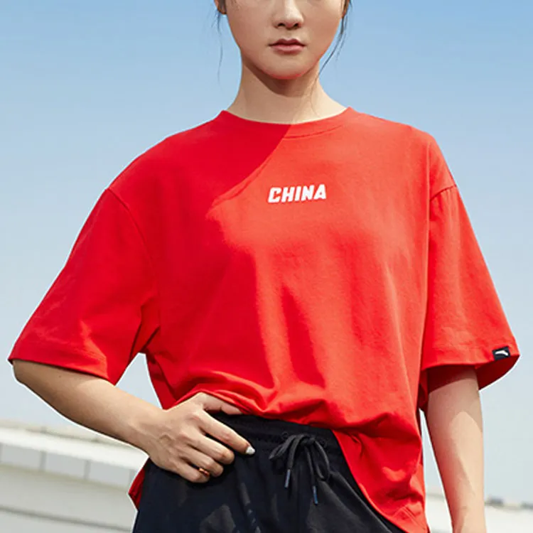 Anta Drop Shoulder Sleeve T Shirt Women's Red-2