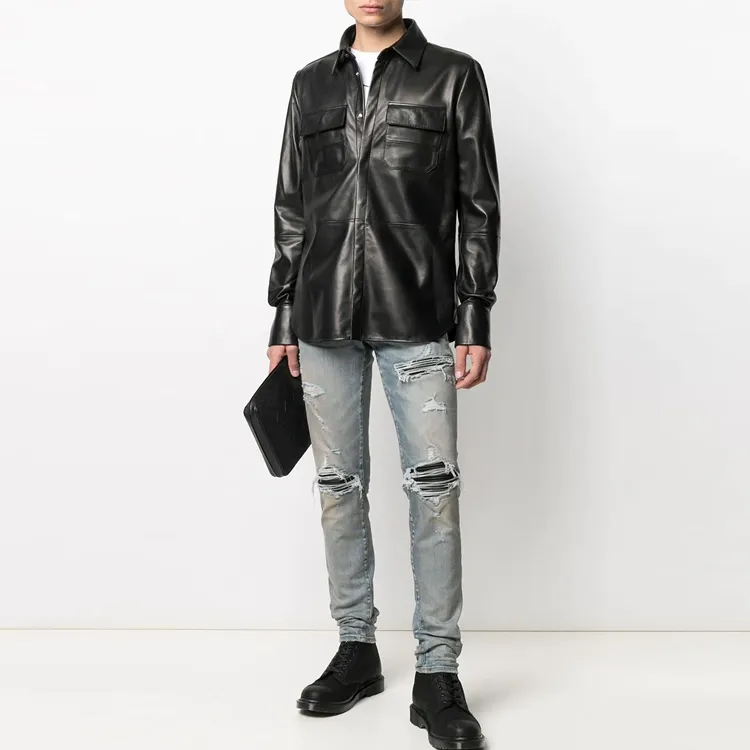 AMIRI Double Pocket Leather Button Up-3