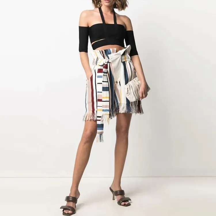 AMBUSH Tie Belt Striped Shorts-1