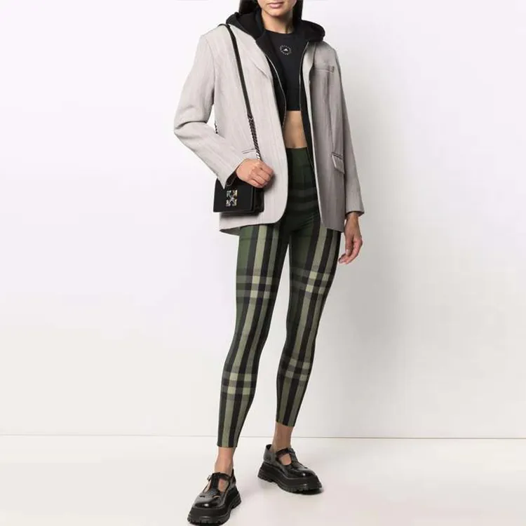 Burberry Madden Tartan Leggings 'Military Green'-1