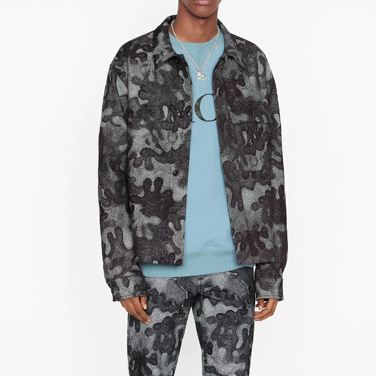 DIOR X Peter Doig Logo Embroidery Camouflage Jacquard Denim Long Sleeve Shirt Jacket-3